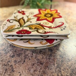 Pier 1 Imports Carynthium Floral  Dinner Plates Set Square 9” & Round 11"
